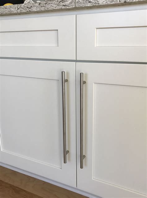 white shaker cabinets stainless steel handles|shaker style cabinet door hardware.